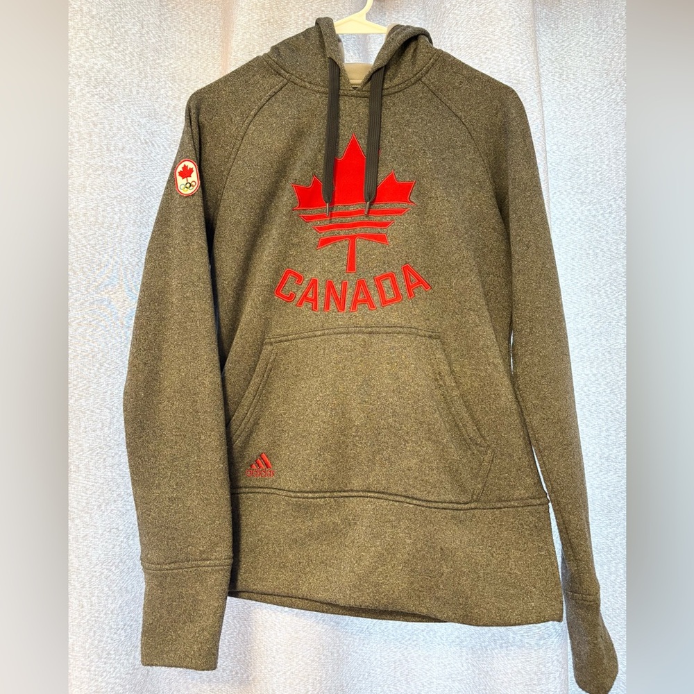 Adidas Grey Team Canada Olympic Hoodie with Red Maple Leaf, Women’s S, Climawarm